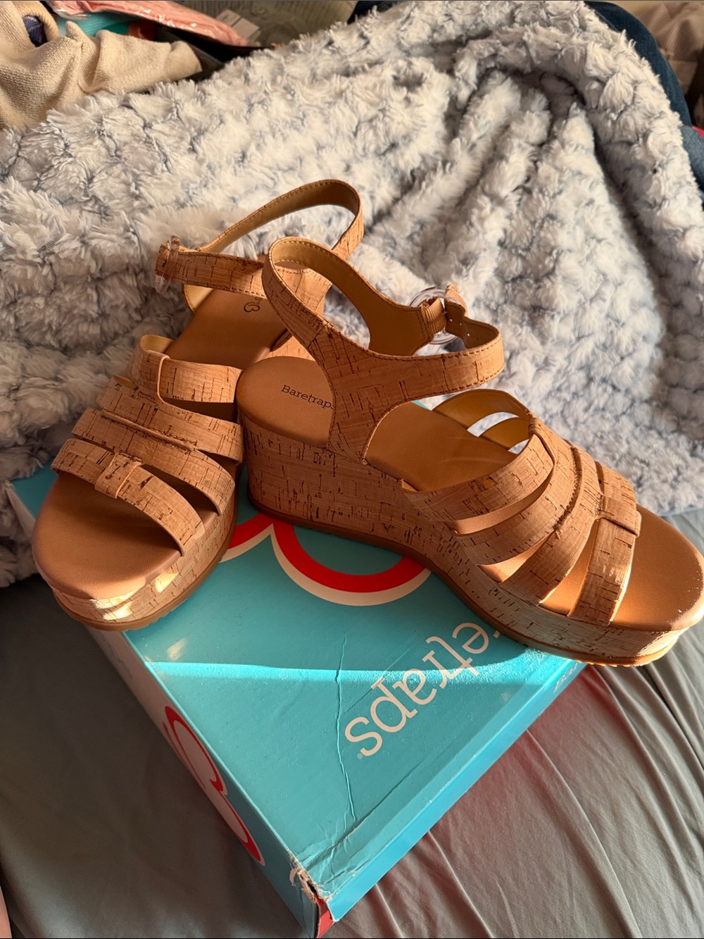 NWOT BareTraps Savannah Tan Cork Wedge Sandals